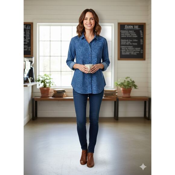 Chicos Womens S Minimalist Office Business Classic No Iron Leopard Button Shirt - Picture 2 of 10